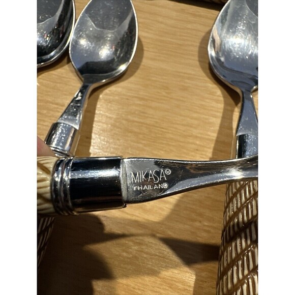 Mikasa Thailand MIS33 Stainless Flatware Service for 4 Brown Tan Swirled Stripes - Picture 8 of 9